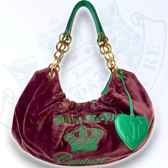 🍀Vintage Juicy Couture Royal Couture Chain Shoulder Bag Hobo Brown Purple Green - Picture 2 of 10